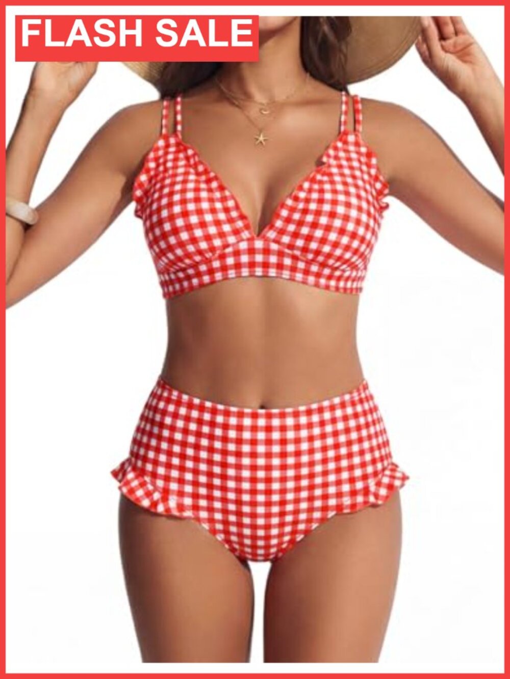 Hanna Nikole High Waisted Bikini Set Ruffle V-Neck 2 Piece Swim